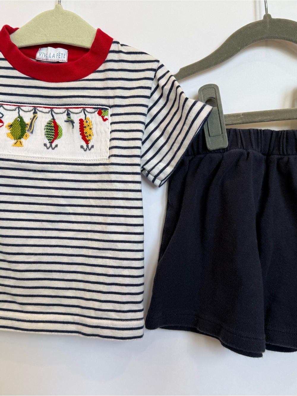 Vive La Fête Baby Navy & White Striped Smocked Fishing Lure Matching Set